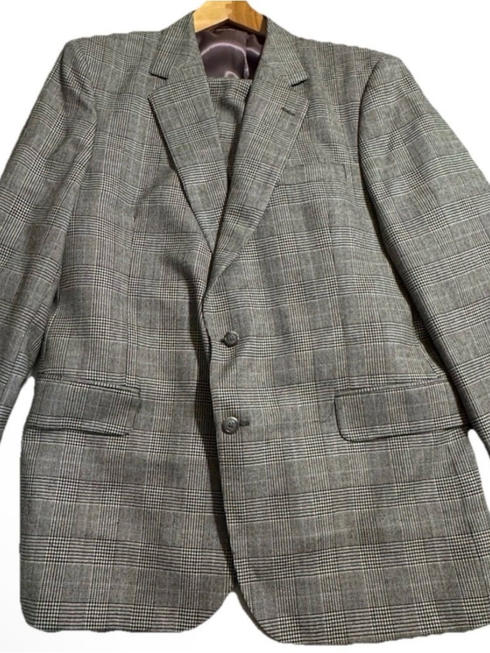 Vintage Alexander Shields NYC gray glen plaid wool suit 44L